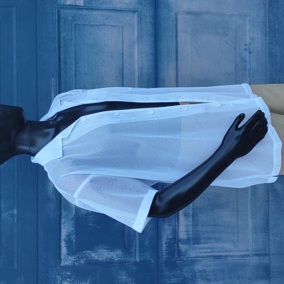 Syllables Systems Men's Mesh See Through White Summer Shirt - Picture 9 of 17